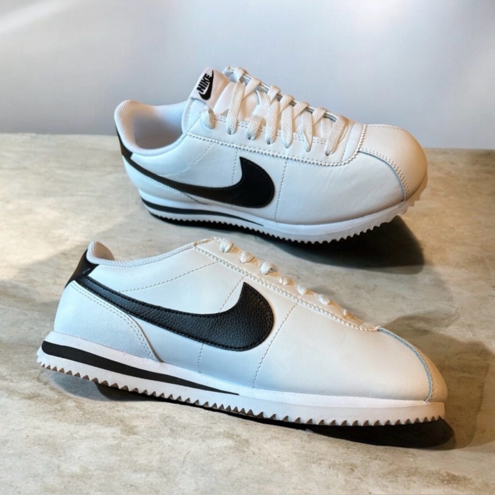 Nike Cortez Leather White Black Sneakers - Picture 3 of 11